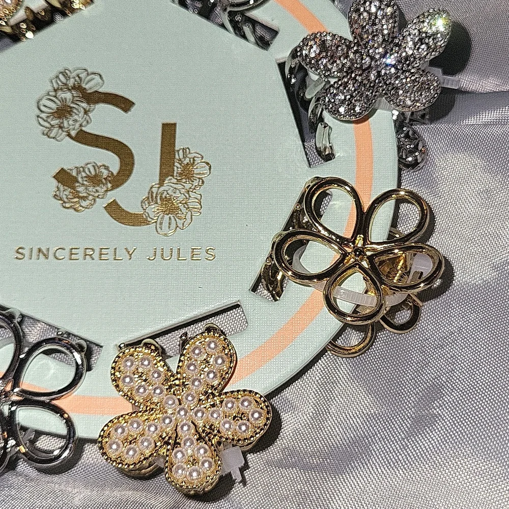 Sincerly Jules Gold and Silver Floral Gem Pearl Detail Hair Clips Bnwt Lp